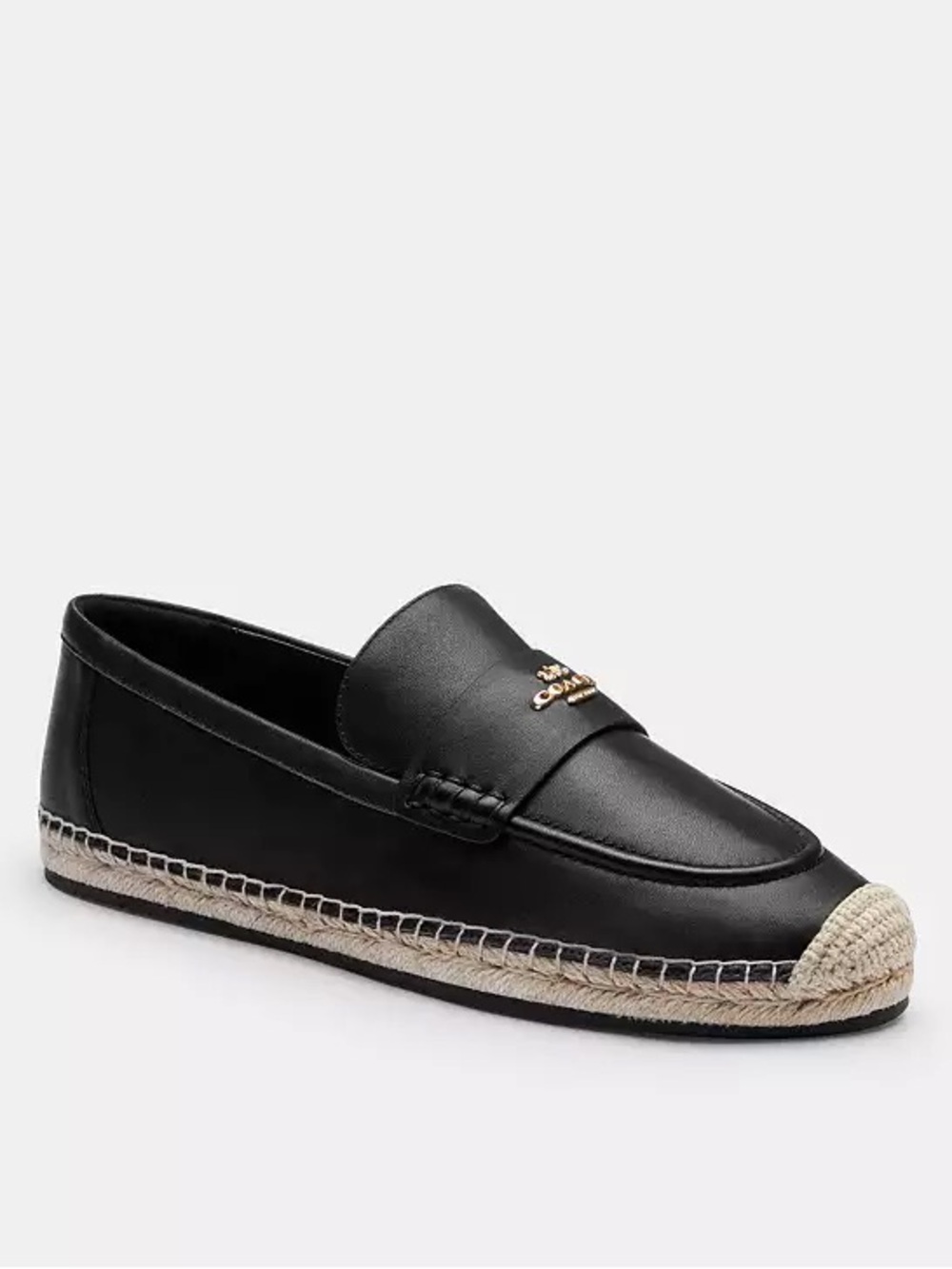 Coach Black Leather Espadrille Loafers with Braided Rope Sole size 6.5 B